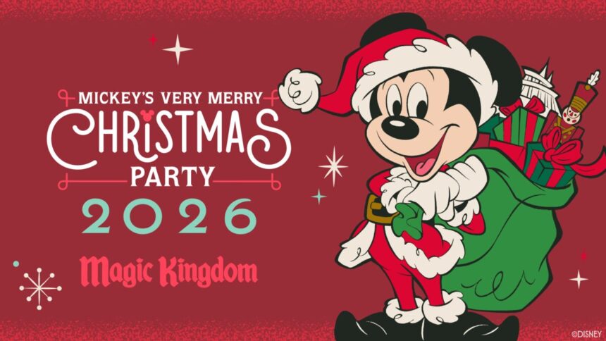 Mickey’s Very Merry Christmas Party 2026 official event art for Magic Kingdom