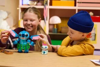 Children play with LEGO Stitch and Scrump toys for Disney Stitch Day 2026 merchandise