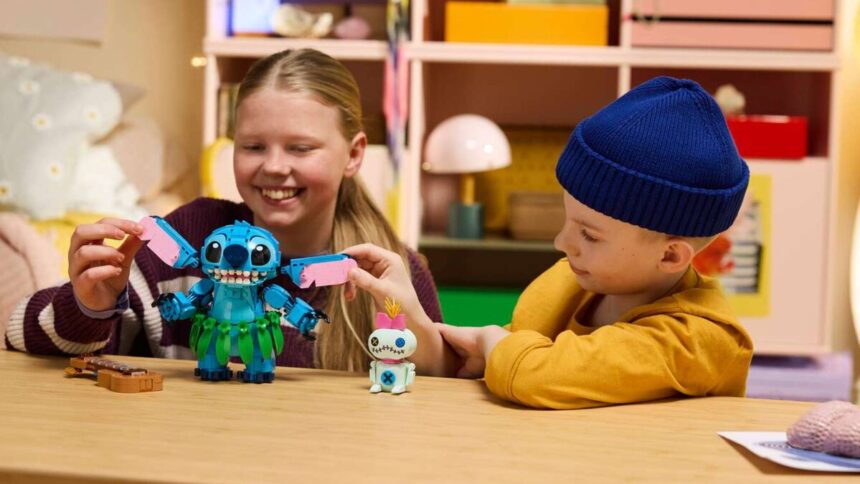 Children play with LEGO Stitch and Scrump toys for Disney Stitch Day 2026 merchandise
