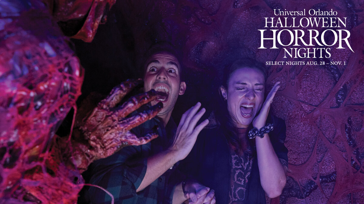 Guests encountering a creature in Universal Orlando Halloween Horror Nights 2026 key art