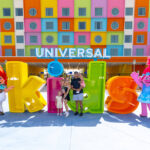 Patrick Mahomes and family with TrollsFest characters at Universal Kids Resort in Frisco Texas