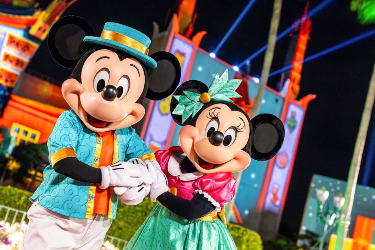Mickey Mouse and Minnie Mouse appear during Disney Jollywood Nights at Disney’s Hollywood Studios.