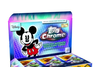 2026 Topps Chrome Disney hobby box packaging with Mickey Mouse and card packs