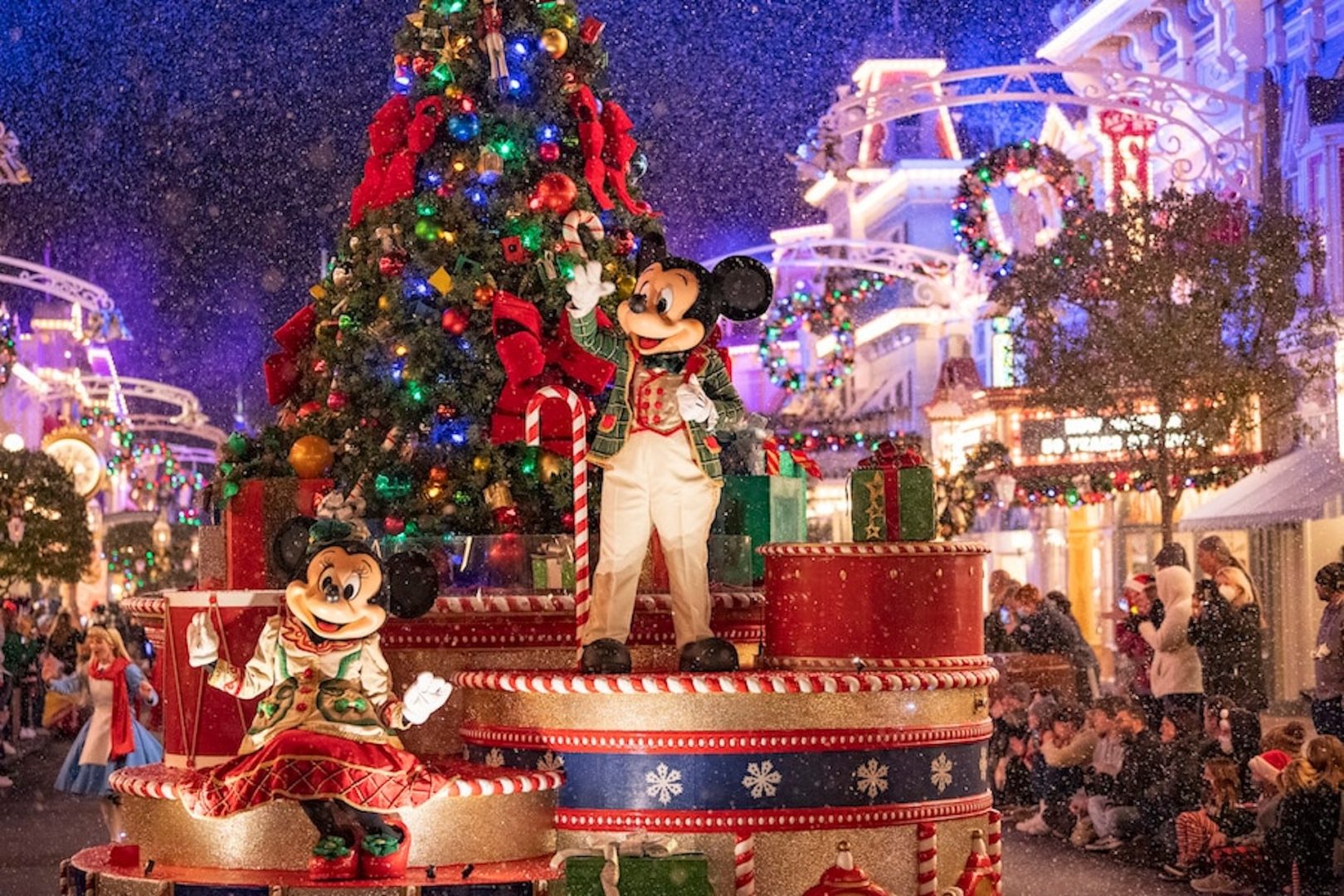 Mickey and Minnie in Mickey’s Once Upon a Christmas Parade at Magic Kingdom