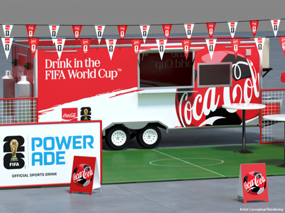 Artist rendering of Coca-Cola World Cup Fan Refresh Zone at Universal CityWalk