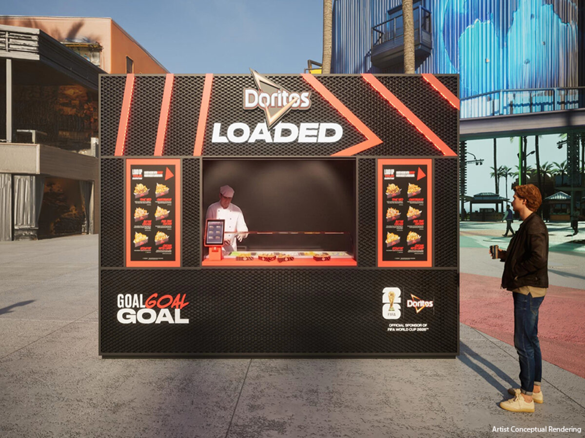 Artist rendering of Doritos Loaded Pop-up kiosk for FIFA World Cup at Universal CityWalk