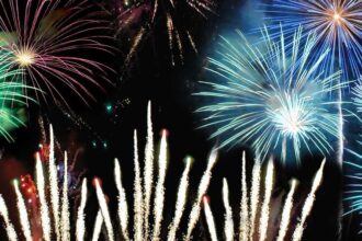 Fireworks fill the night sky during SeaWorld Orlando Fourth of July Celebration.