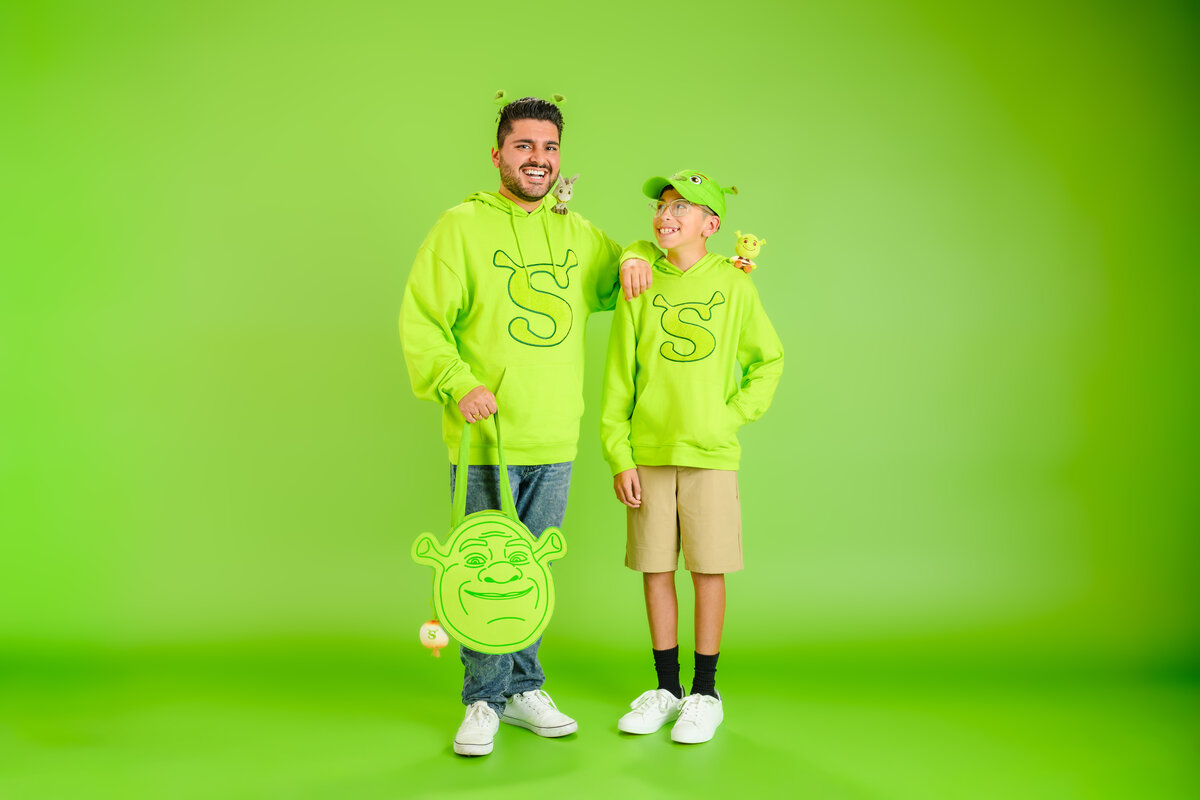 Matching Shrek ogre hoodies and ears from Triplets Treasures