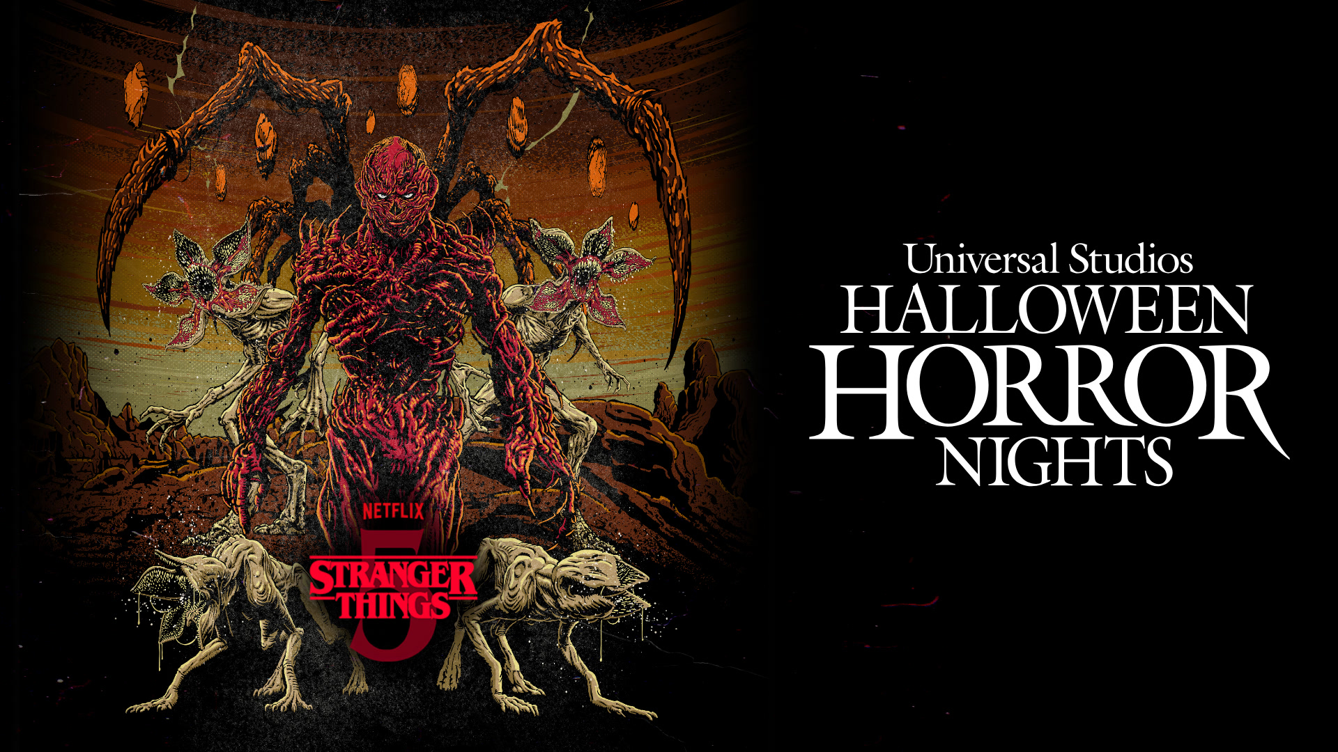 Vecna and Demodogs in Stranger Things key art for Halloween Horror Nights 2026 at Universal