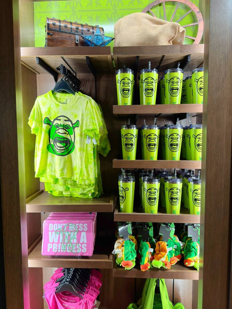 Shrek merchandise display at Universal Kids Resort