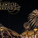 Universal Celestial Goodnight fireworks and fountains over Helios Grand Hotel at Epic Universe