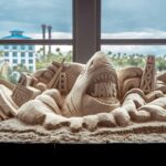 Jaws sand sculpture in a Universal Orlando hotel lobby