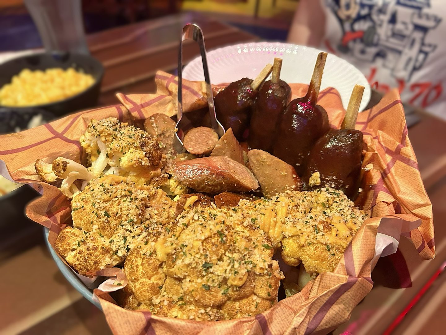 Trixie's plant-based trio with roasted cauliflower and skewers at Roundup Rodeo BBQ