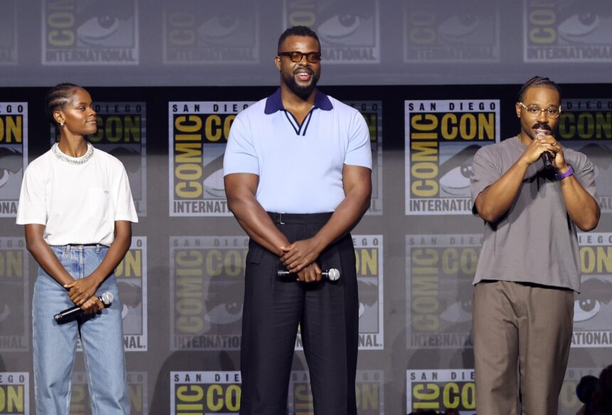Letitia Wright, Winston Duke and Ryan Coogler on stage at San Diego Comic-Con 2026