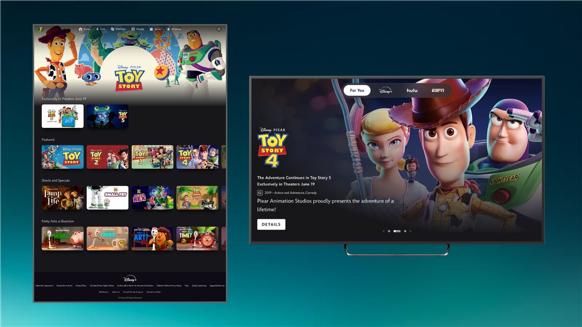 Toy Story titles on Disney+ with Toy Story 4 highlighted