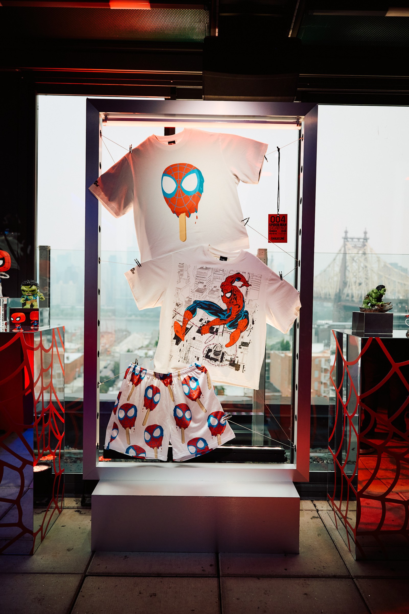Spider-Man merchandise displayed during the Queens event