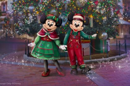 Artist concept of Mickey Mouse and Minnie Mouse in 2026 Disneyland holidays attire