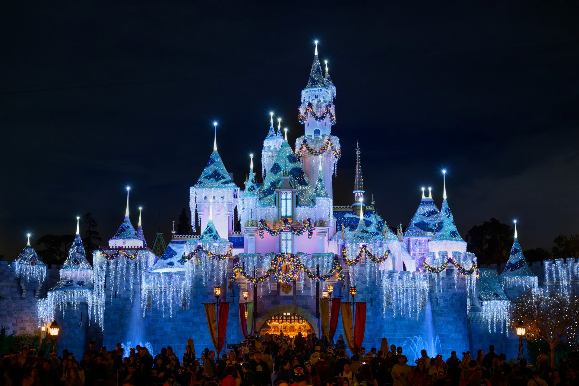Sleeping Beauty Castle at Disneyland during the holidays
