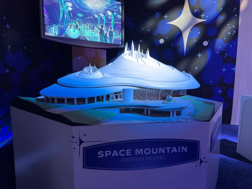 Tokyo Disneyland's new Space Mountain display in the Imagineering: Horizons pavilion at D23, with an exterior design model