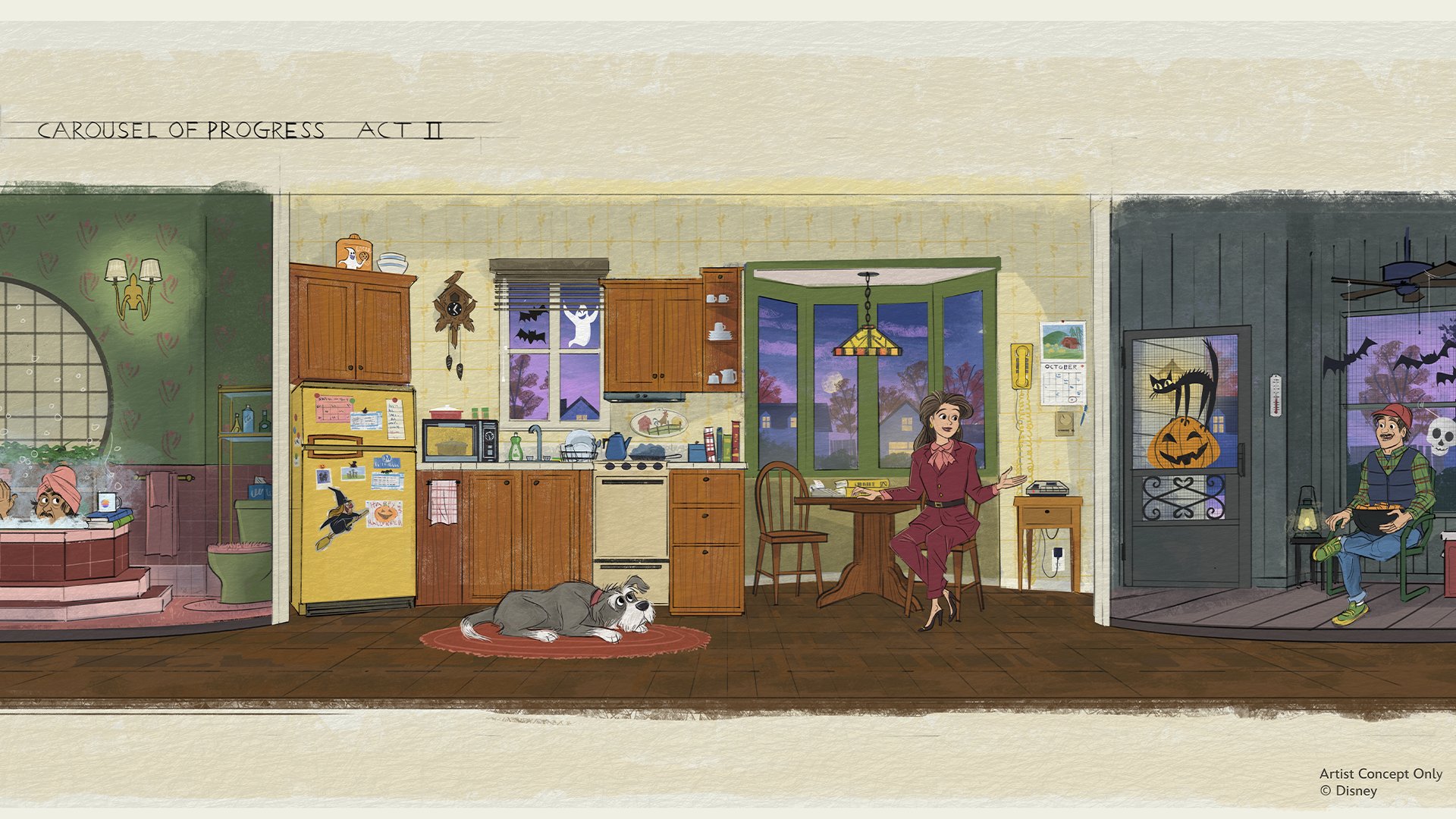 New 1980s scene concept art for Walt Disney's Carousel of Progress
