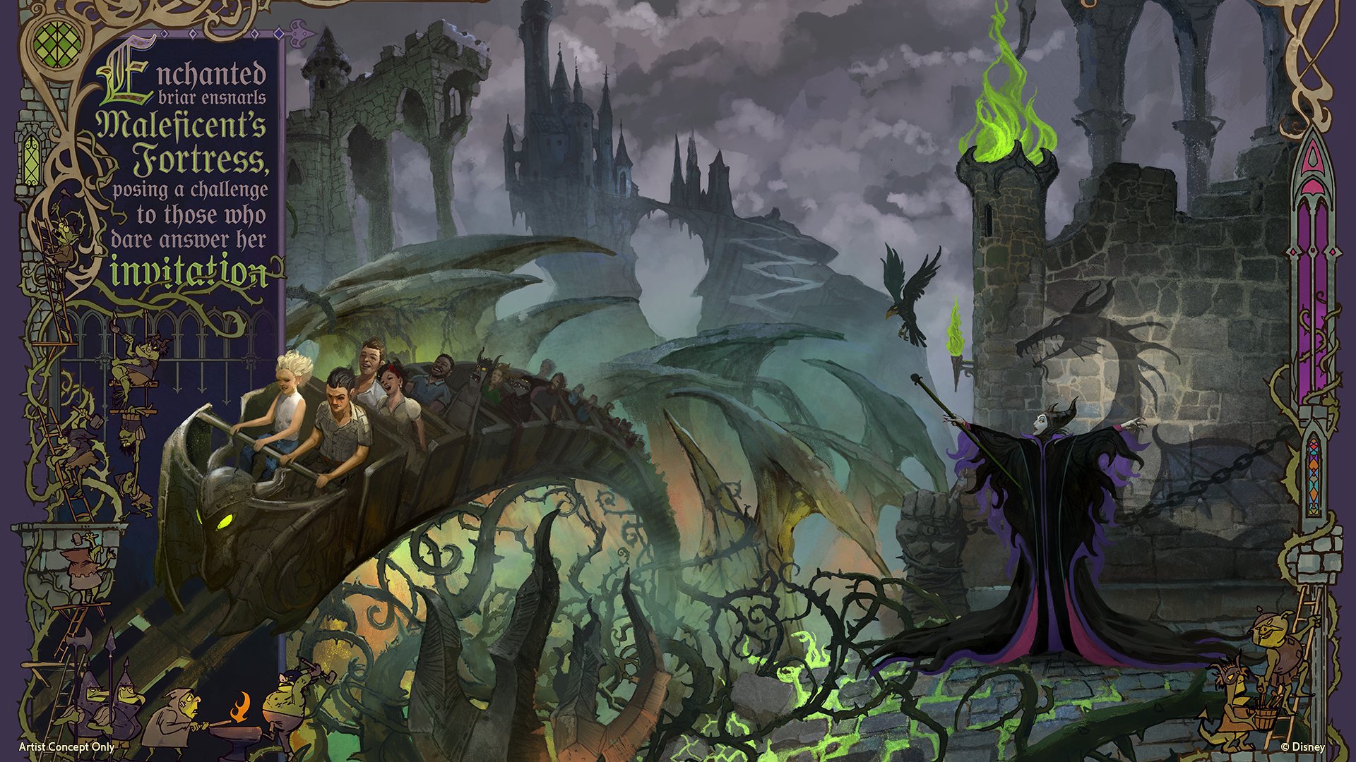 Maleficent's mountaintop fortress in Villains Land at Magic Kingdom Park