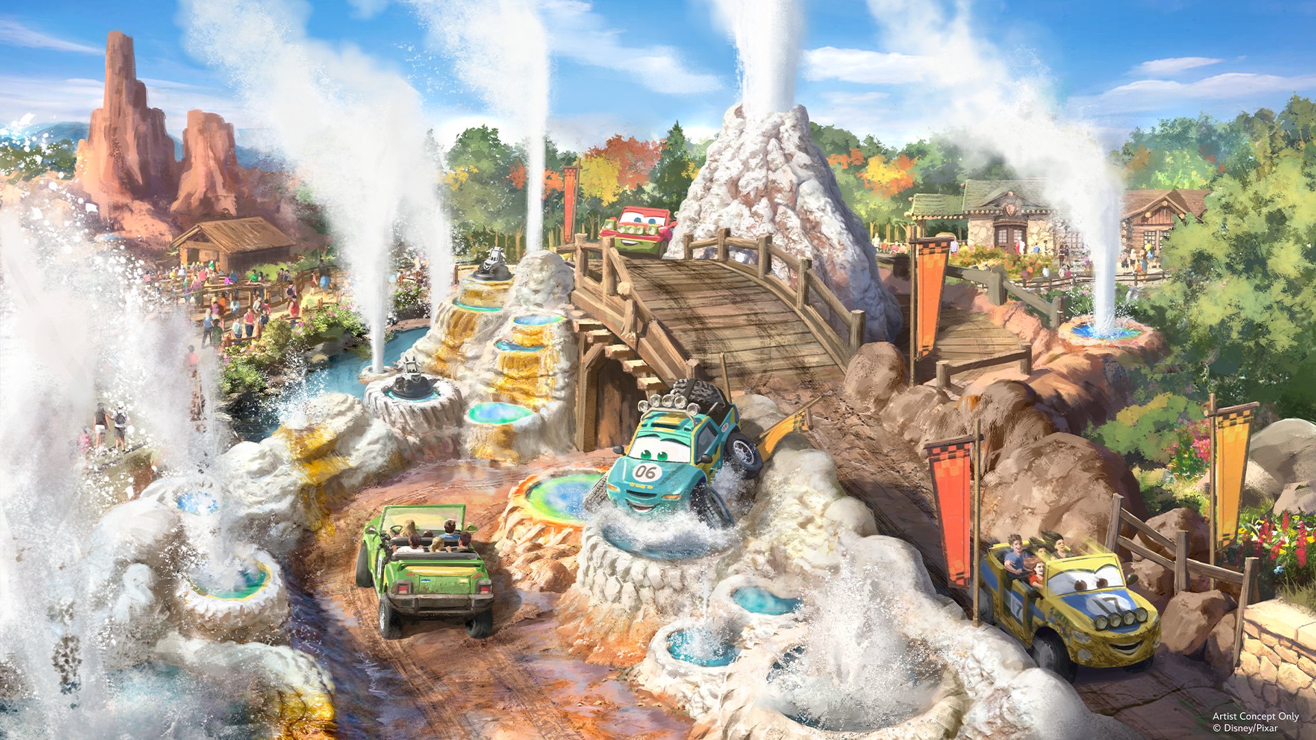 The geyser field in Piston Peak National Park at Magic Kingdom Park