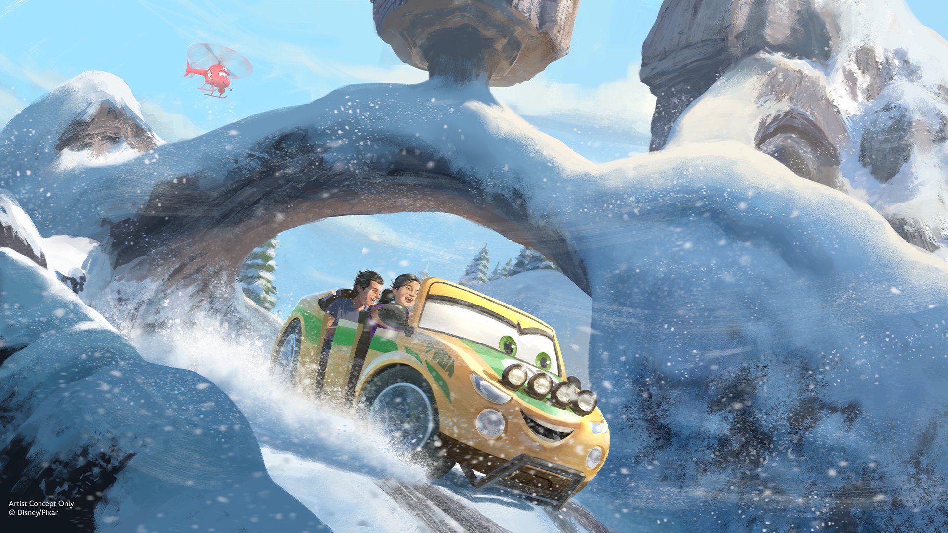 The snow-covered summit of Piston Peak at Magic Kingdom Park