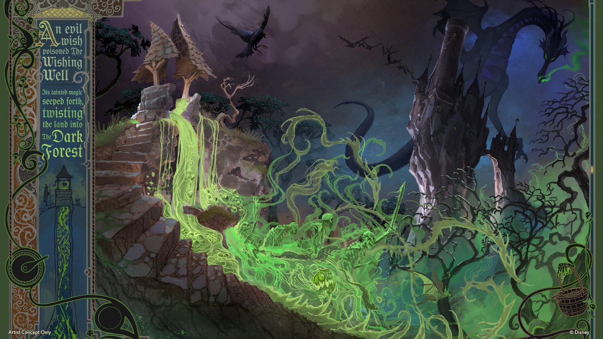 The corrupted Wishing Well at the heart of Villains Land at Magic Kingdom Park