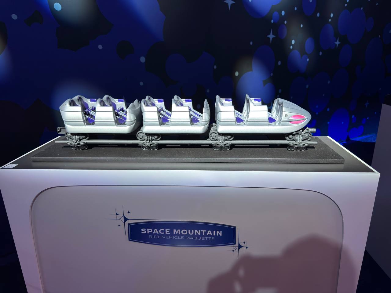 Ride vehicle maquette for the new Space Mountain coming to Tokyo Disneyland, on display at D23