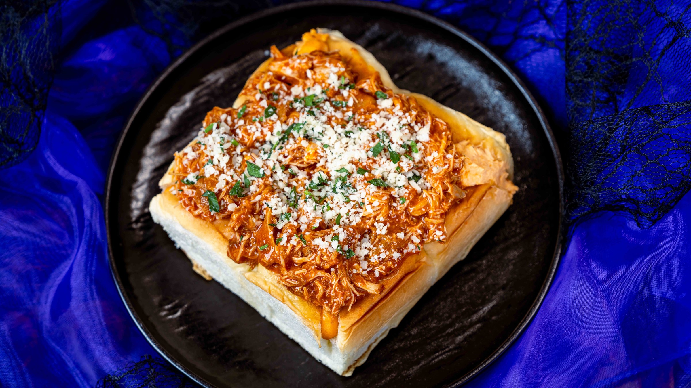 Buffalo chicken ranch pull-apart bread at outdoor vending carts