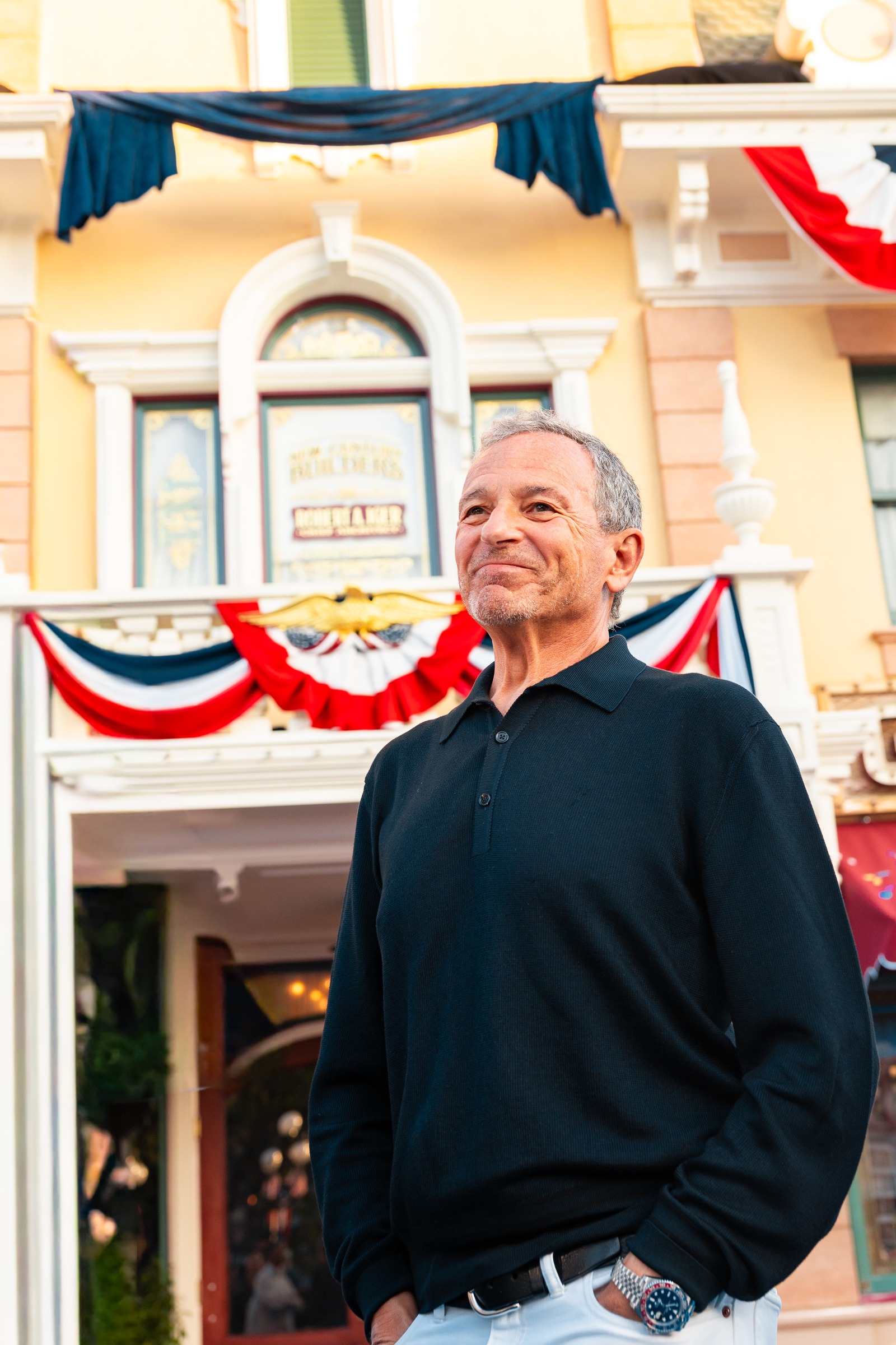 Former Disney CEO Bob Iger in front of a personalized window on Main Street, U.S.A., at Disneyland Park