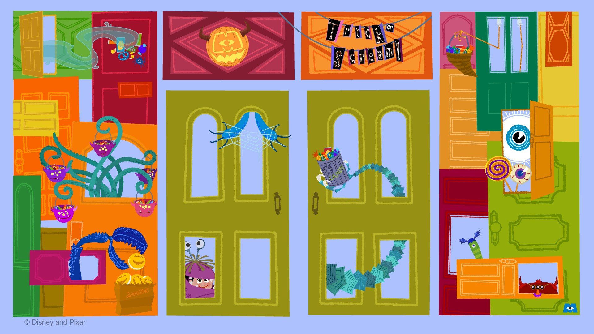 Official source photo for Pixar Place Hotel Debuts Monsters, Inc. Halloween Wallpapers