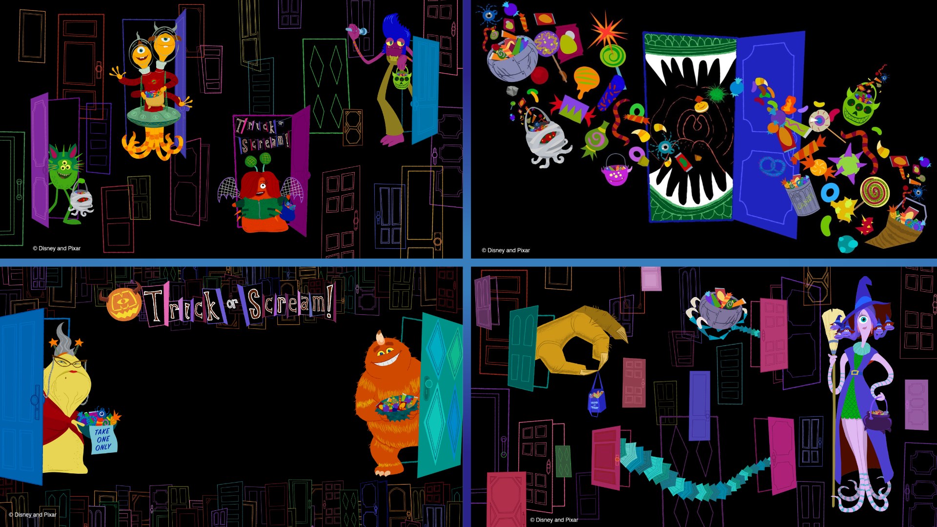 Official source photo for Pixar Place Hotel Debuts Monsters, Inc. Halloween Wallpapers
