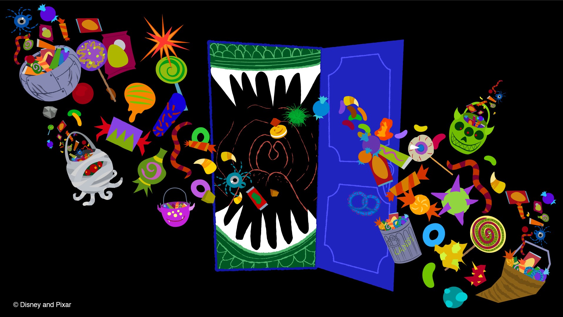 Official source photo for Pixar Place Hotel Debuts Monsters, Inc. Halloween Wallpapers