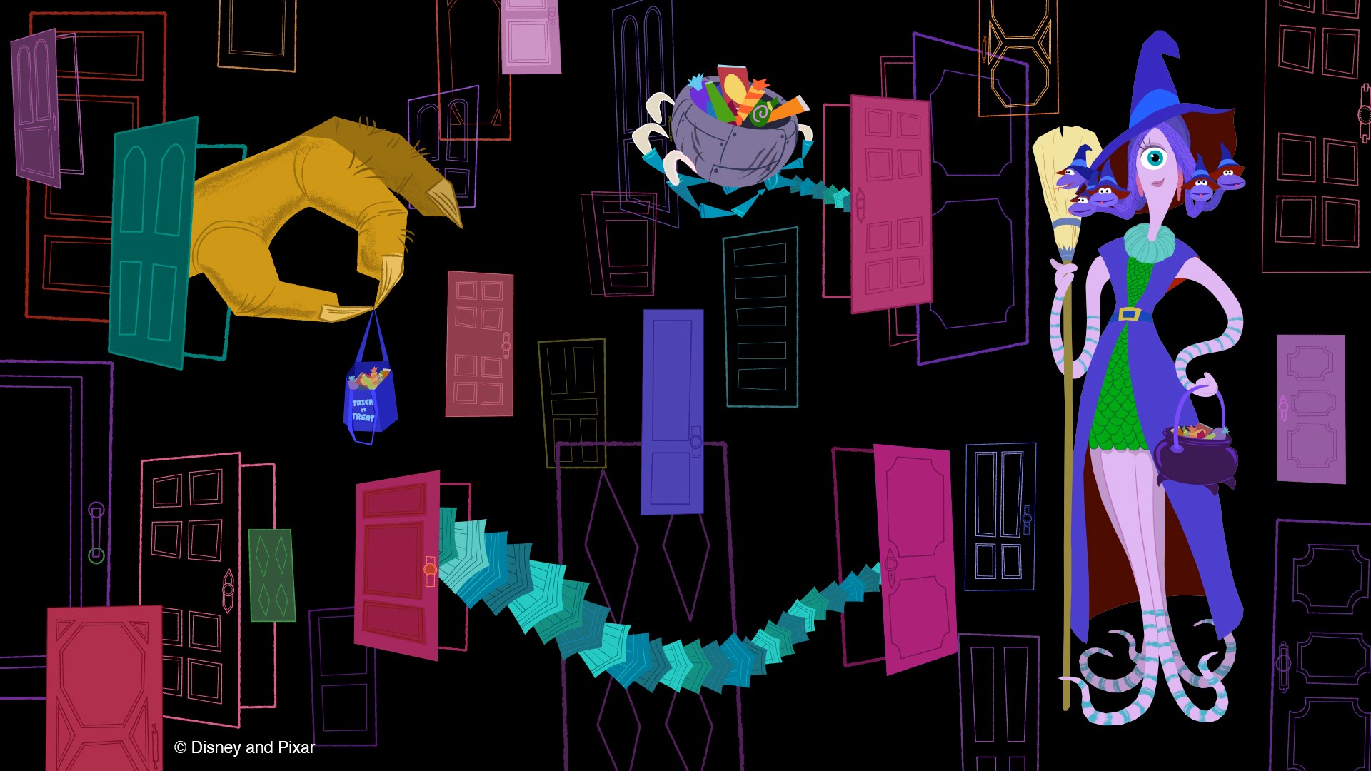 Official source photo for Pixar Place Hotel Debuts Monsters, Inc. Halloween Wallpapers