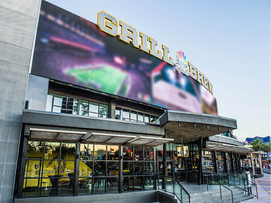 Exterior shot of NBC Sports Grill & Brew in Universal CityWalk for the NBA Tip-Off.